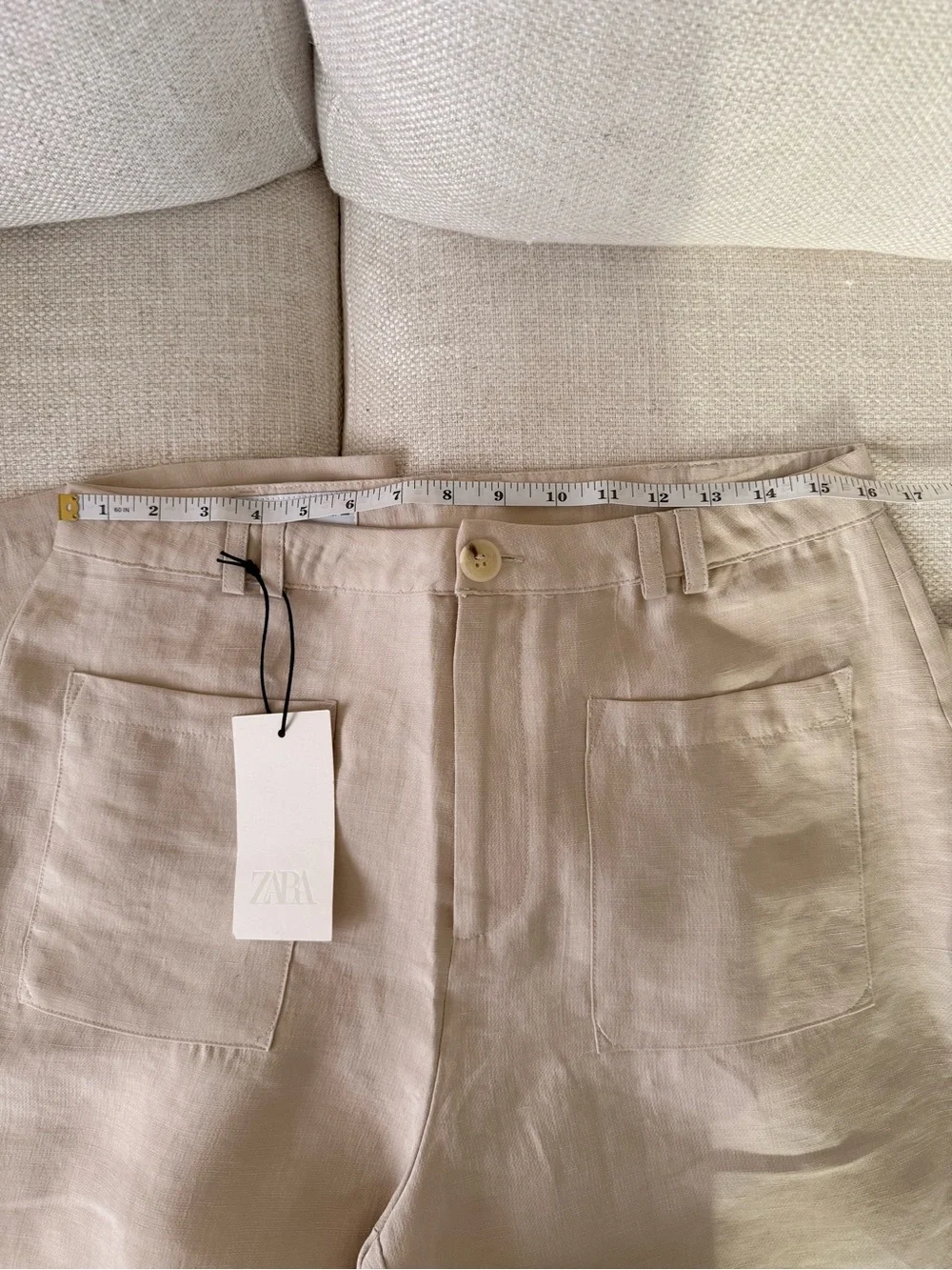 Zara Wide-Leg Linen Blend Pants in Beige